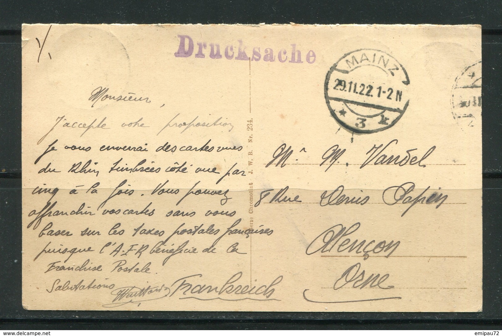 ALLEMAGNE- Carte Postale De 1922 - Briefe U. Dokumente