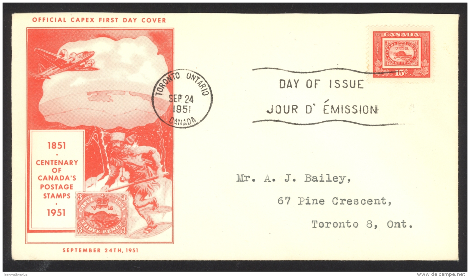 Canada Sc# 314 FDC (a) 1951 9.24 Three Penny Beaver - ....-1951