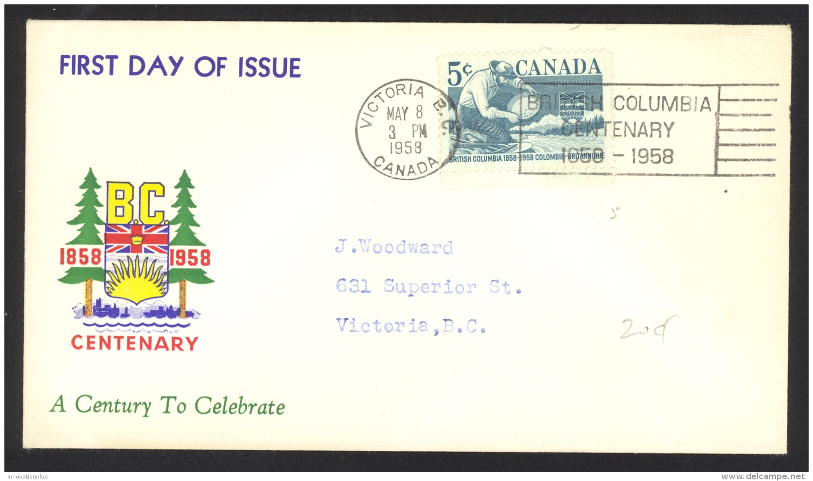 Canada Sc# 377 FDC (a) 1958 5.8 Miner Panning Gold - 1952-1960