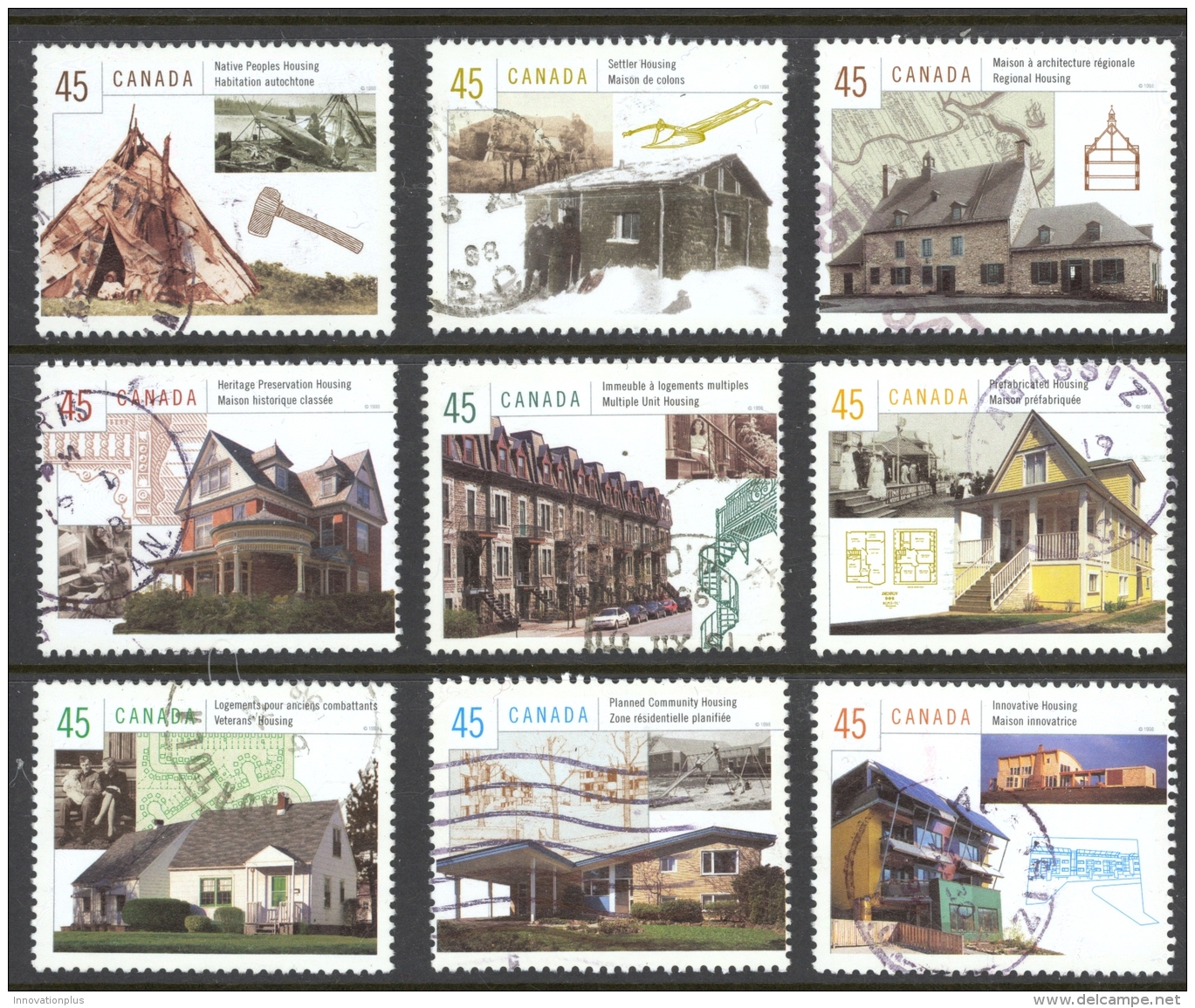 Canada Sc# 1755a-1755i Used Set/9 (b) 1998 45c Housing In Canada - Used Stamps