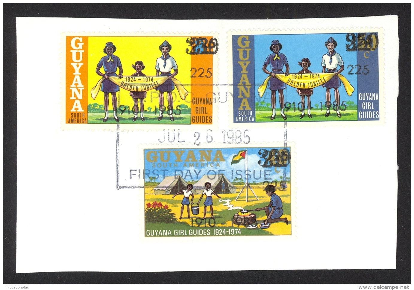 Guyana SG# 1545 ++ First Day Cancel Set/3 Multiple Surcharges 1985 Girl Guides - Guyana (1966-...)