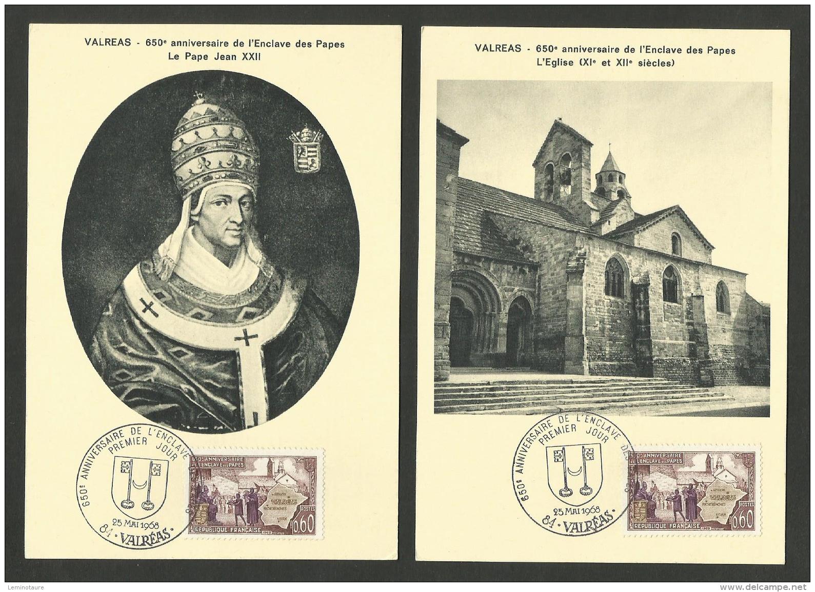 N° 1562 - Enclave Des Papes VALREAS / Lot 1 FDC &amp; 3 Cartes Maxi. / VAUCLUSE 1968 - 1960-1969