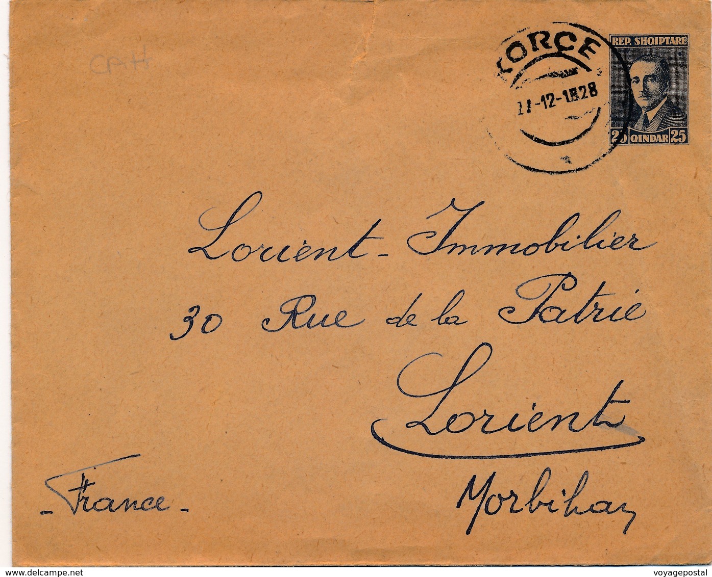 Lettre Entier Postal Korce Albania Pour La France 1928 - Albania