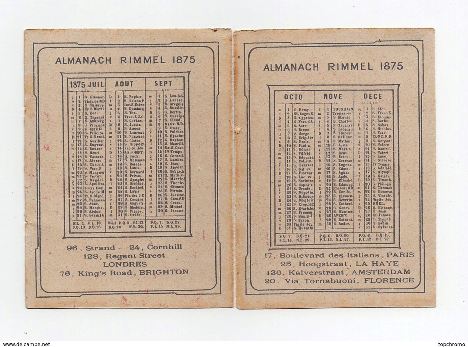 CHROMO Calendrier Rimmel Parfumeur 1875 En 2 Morceaux - Tamaño Pequeño : ...-1900