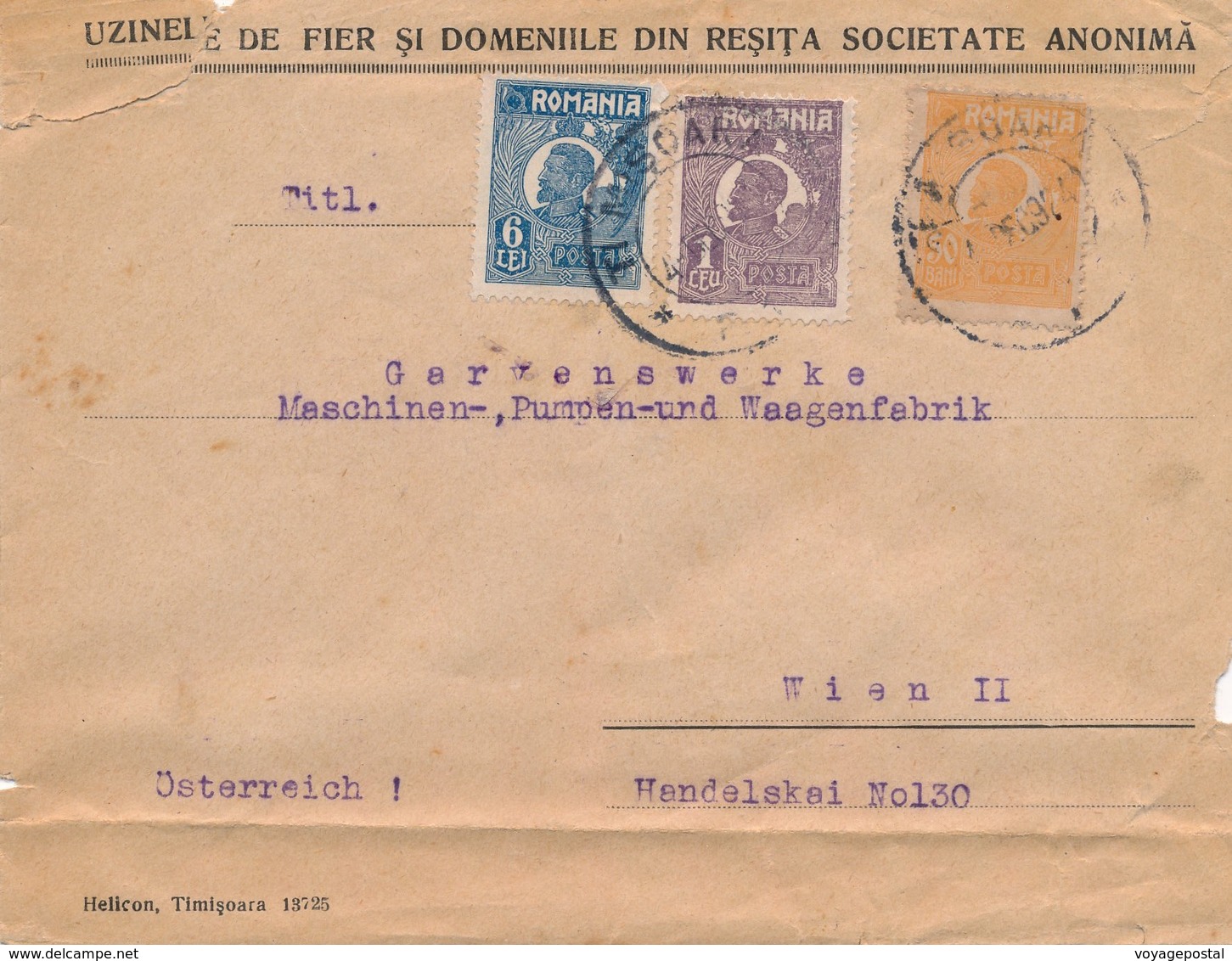 Lettre Roumanie Timisoara Pour Wien Cover Romania - Covers & Documents