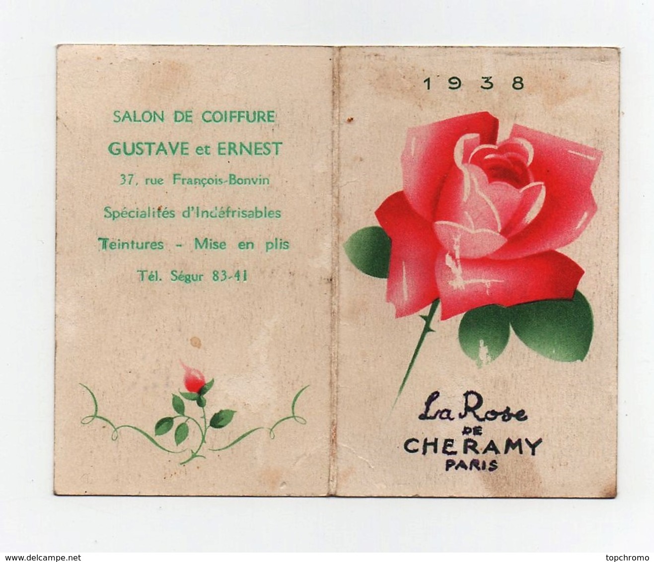 Petit Calendrier Carte Parfumée La Rose De Chéramy 1938 - Petit Format : ...-1900