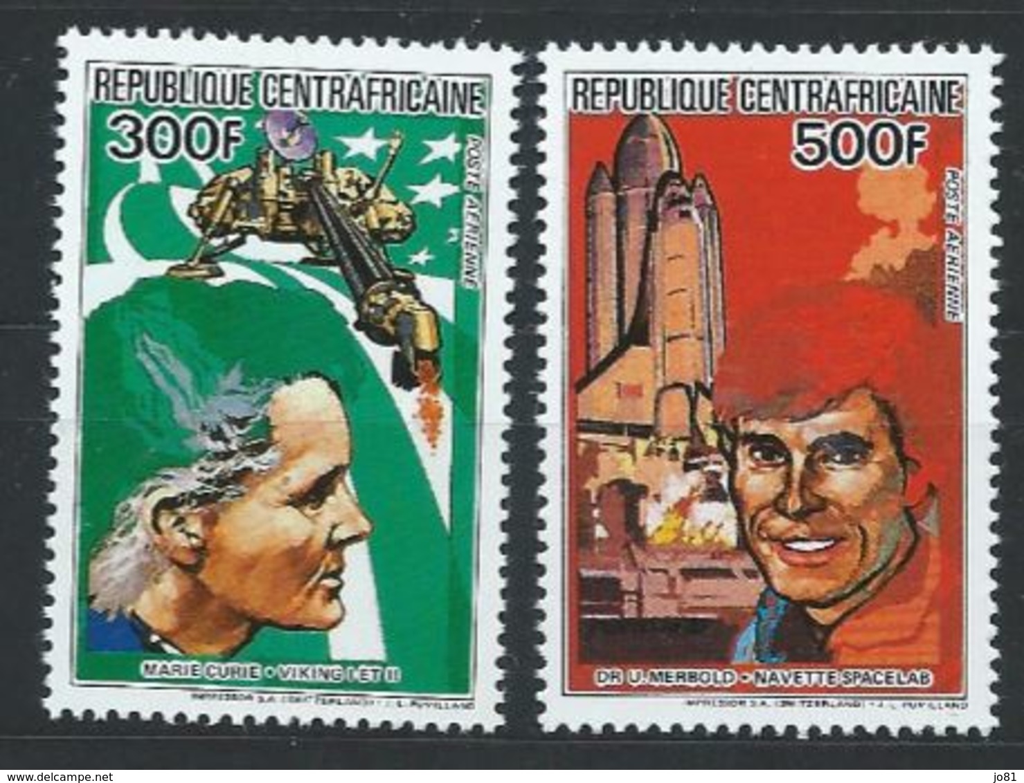 Centrafrique YT PA 307-308 XX / MNH Espace Space Curie Nobel - Centraal-Afrikaanse Republiek