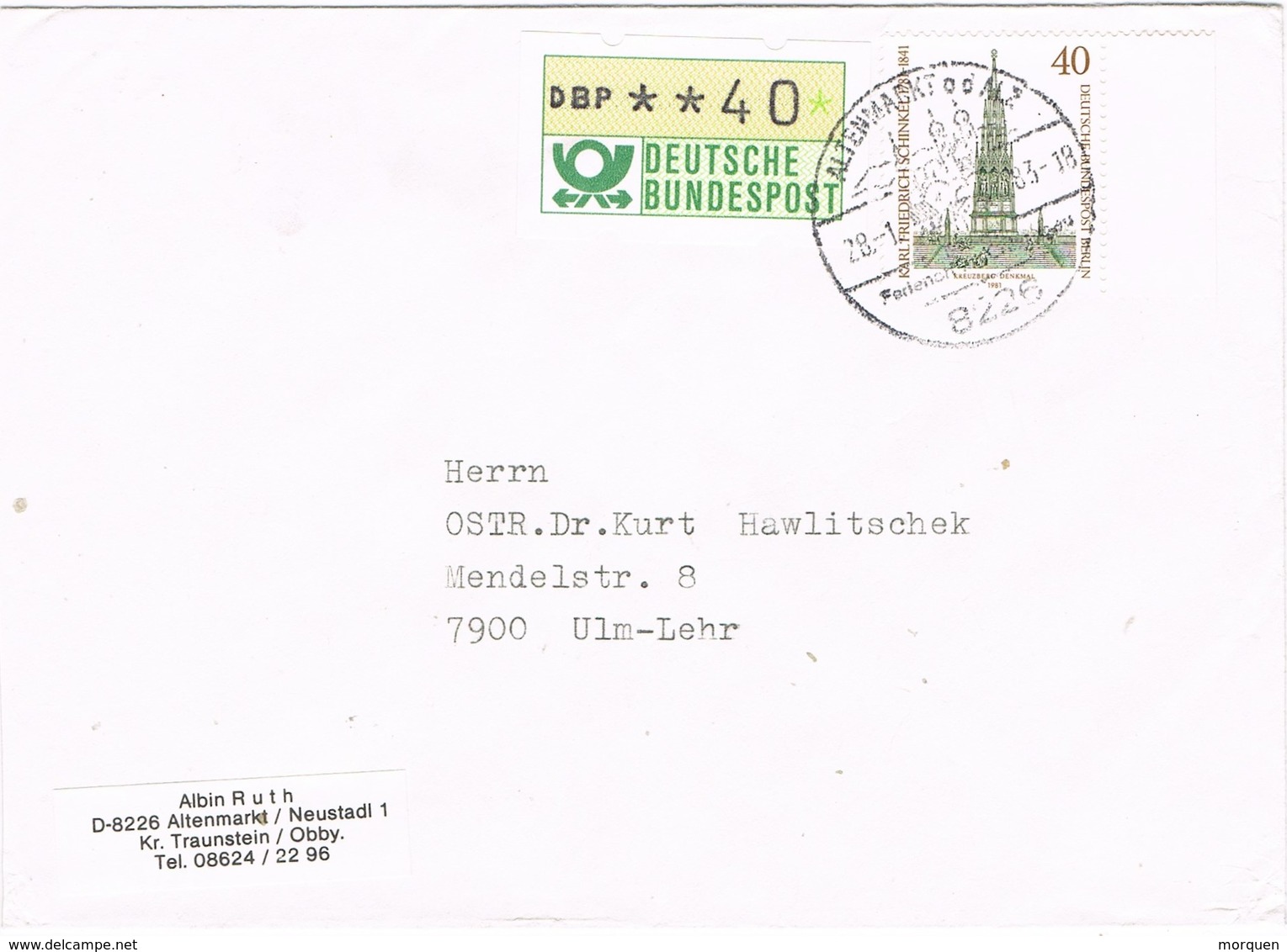 28563. Carta ALTENMARKT (Alemania Federal) 1983. Ferien - Cartas & Documentos