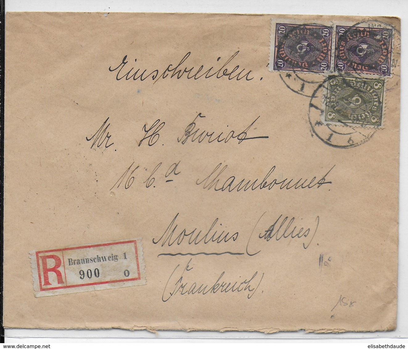 WEIMAR - 1922 - INFLA - ENVELOPPE RECOMMANDEE De BRAUNSCHWEIG => MOULINS - Covers & Documents
