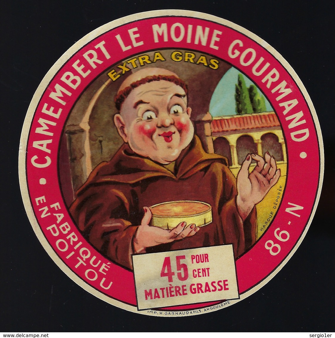 Fromage - etiquette fromage camembert le moine gourmand 45%mg fabriqué en  poitou 86-N