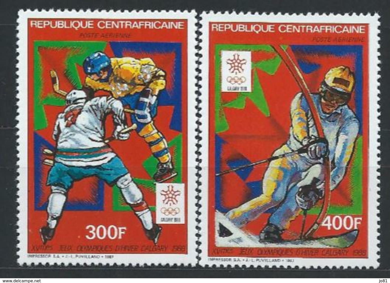 Centrafrique YT PA 367-368 XX / MNH Jeux Olympiques Calgary 1988 Hockey Ski Sport - República Centroafricana