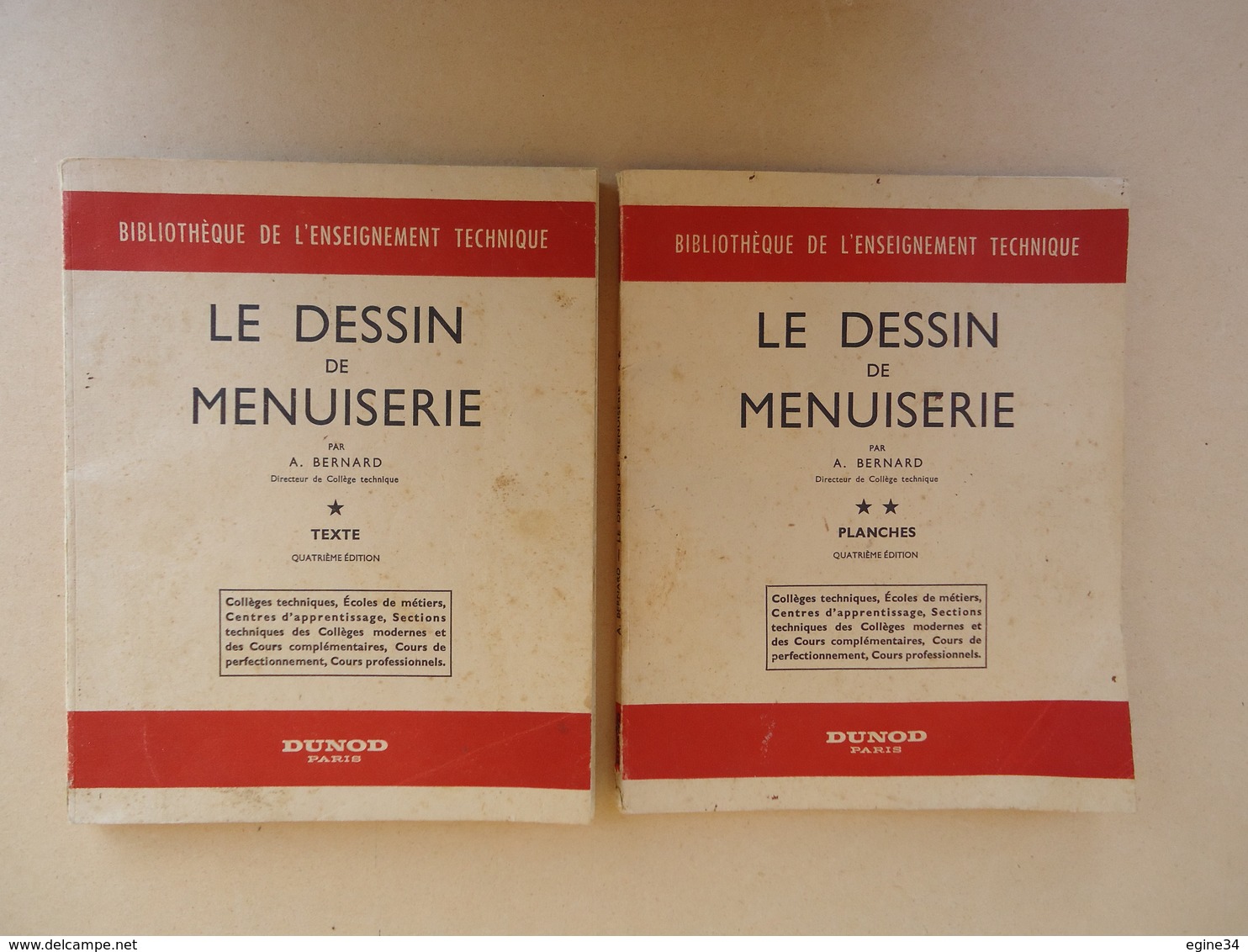 Bibliothèque De L'Enseignement Technique - A. Bernard - Le Dessin De Menuiserie - 2 Volumes - 1959 - Bricolage / Technique