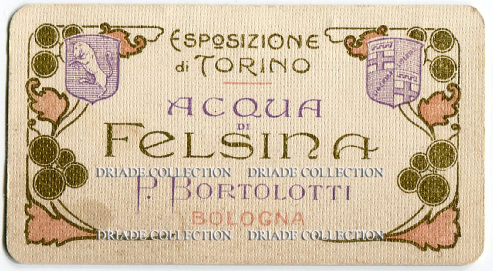 CALENDARIETTO PUBBLICITà ESPOSIZIONE DI TORINO ACQUA DI FELSINA P. BORTOLOTTI BOLOGNA ANNO 1911 - Small : 1901-20