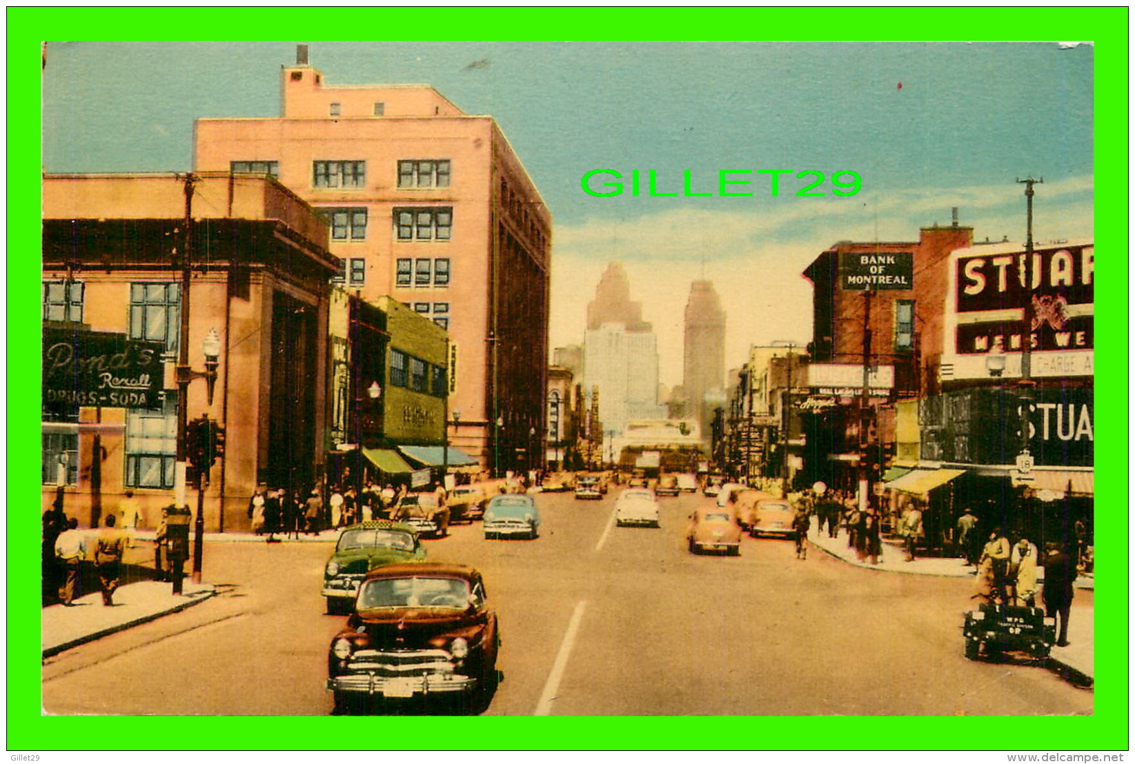 WINDSOR, ONTARIO - OULLETTE AVENUE -  ANIMATED WITH OLD CARS - THE PHOTOGELATINE ENGRAVING CO LTD - - Windsor