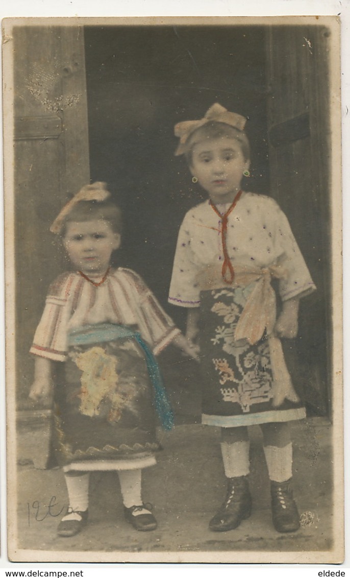 Real Photo  Hand Colored Children  Traditional Costume - Romania