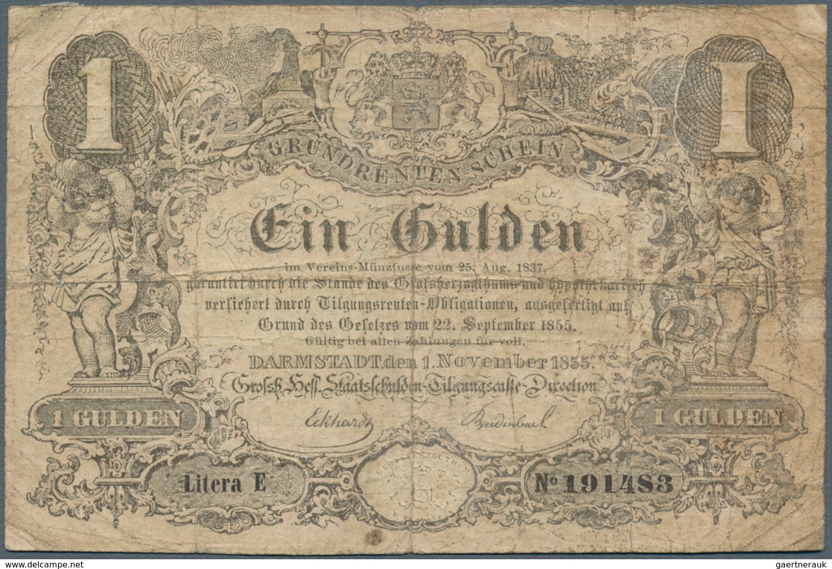 Deutschland - Altdeutsche Staaten: Hessen-Darmstadt: 1 Gulden 1855, PiRi A115 In Stärker Gebrauchter - …-1871: Altdeutschland