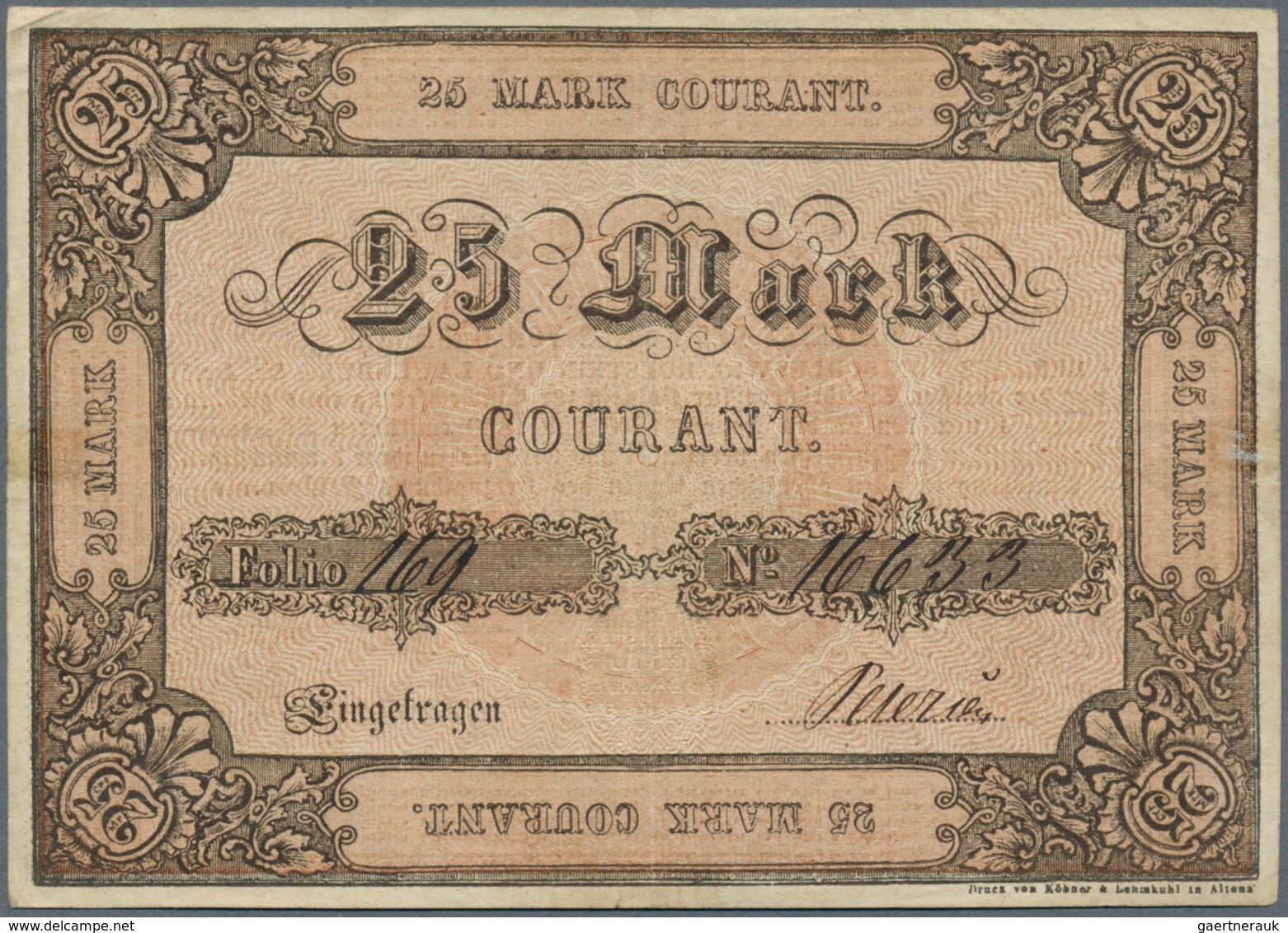 Deutschland - Altdeutsche Staaten: Sehr Seltene Banknote Zu 25 Mark Courant 1851 Der Obersten Zivilb - …-1871: Altdeutschland