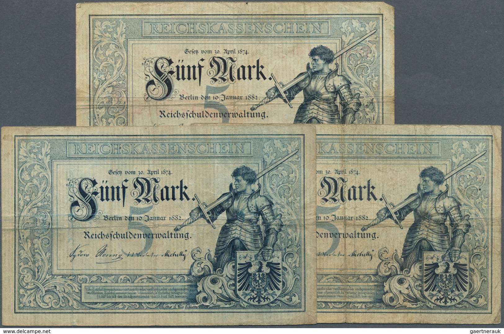 Deutschland - Deutsches Reich Bis 1945: Set Aus Drei Noten "Ritter" 5 Mark 1882 Ro 6, Alle Noten In - Sonstige & Ohne Zuordnung