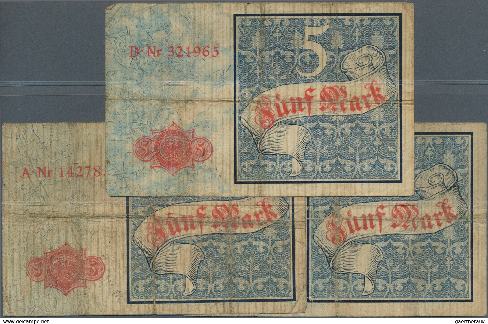 Deutschland - Deutsches Reich Bis 1945: Set Aus Drei Noten "Ritter" 5 Mark 1882 Ro 6, Alle Noten In - Other & Unclassified