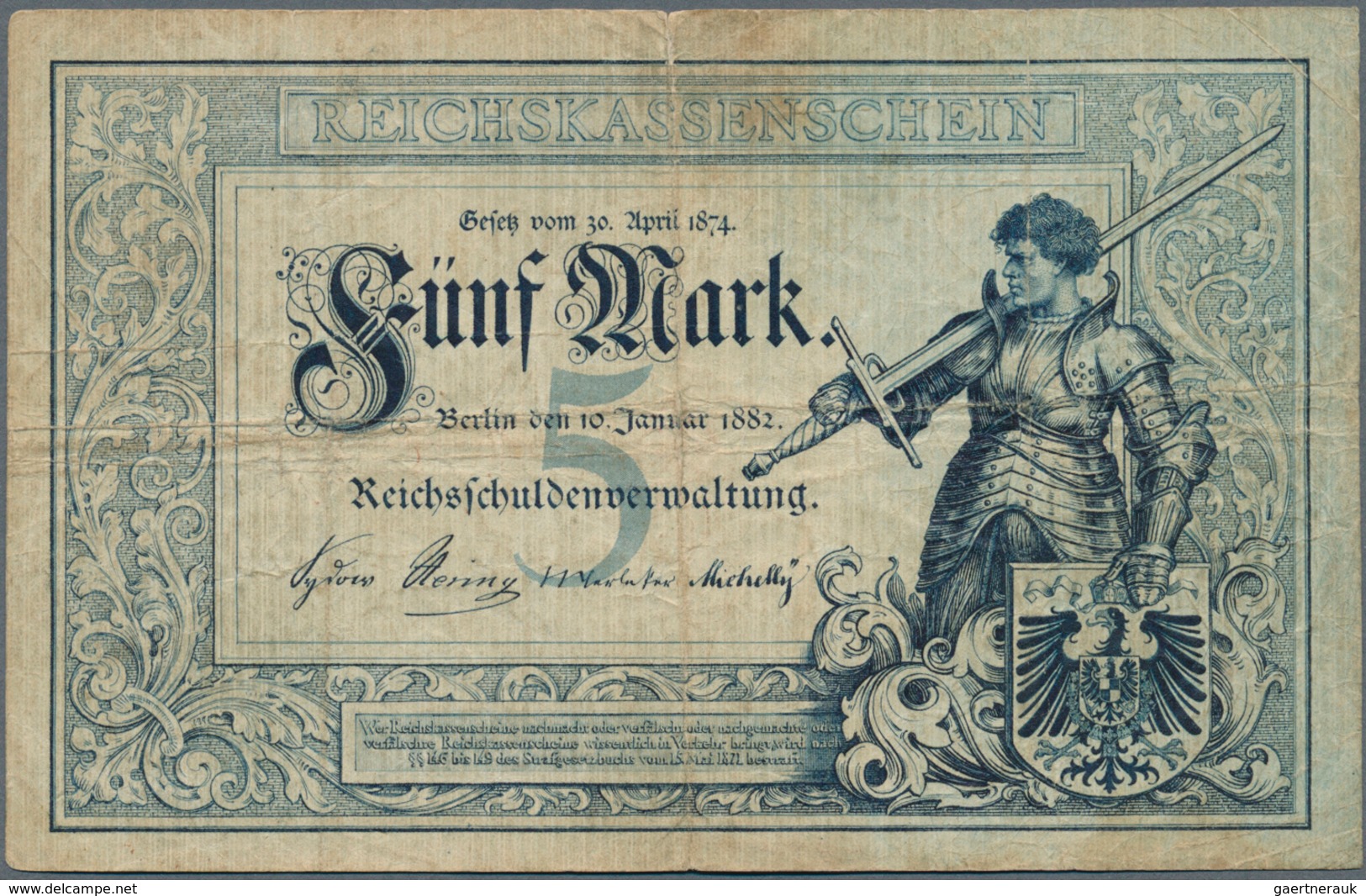 Deutschland - Deutsches Reich Bis 1945: 5 Mark 1882, Ro.6, Stärker Gebraucht Mit Knicken Und Kleinem - Otros & Sin Clasificación