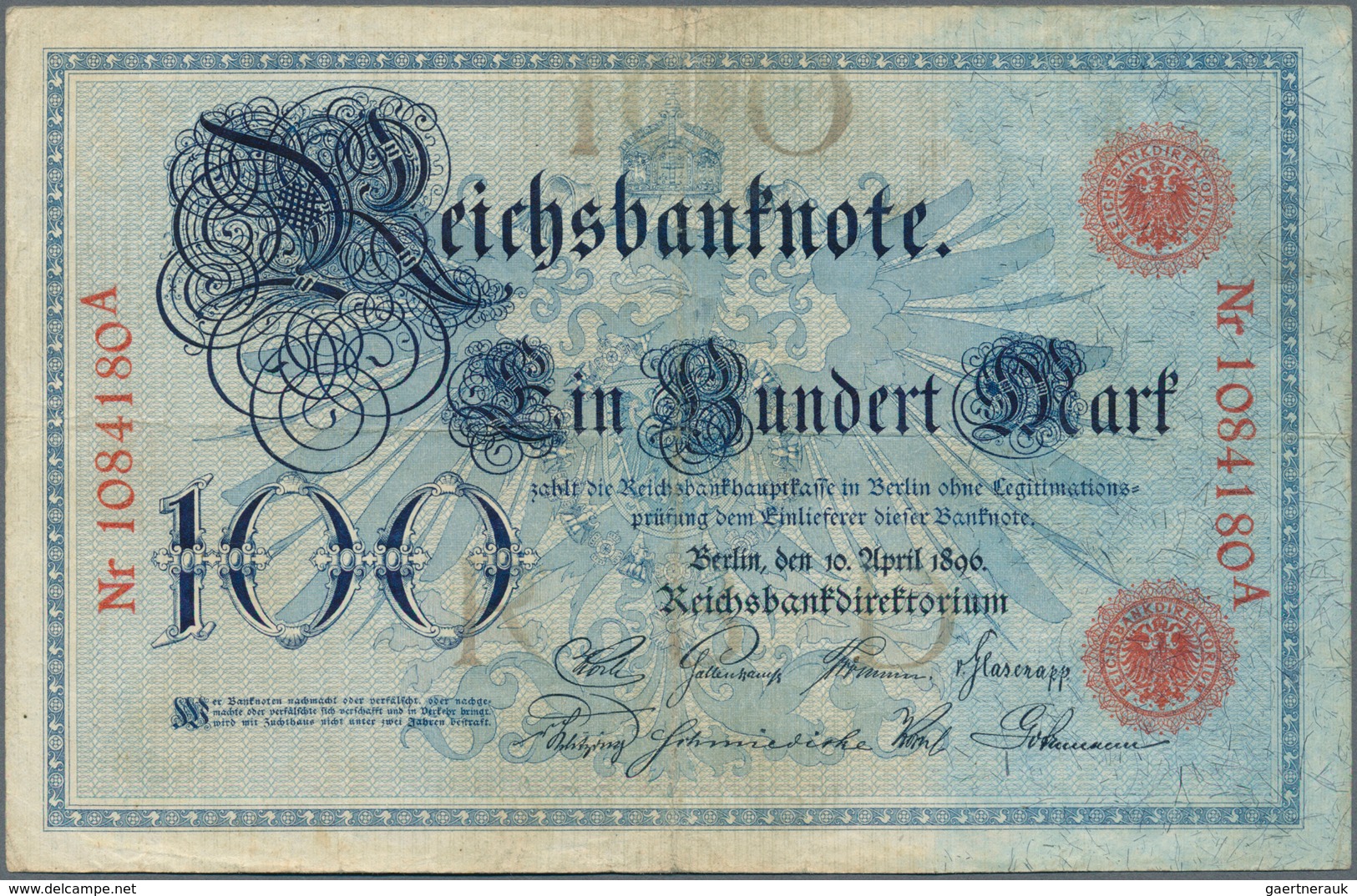 Deutschland - Deutsches Reich Bis 1945: 100 Reichsmark 1896 Ro 15, In Gebrauchter Erhaltung Mit Waag - Autres & Non Classés