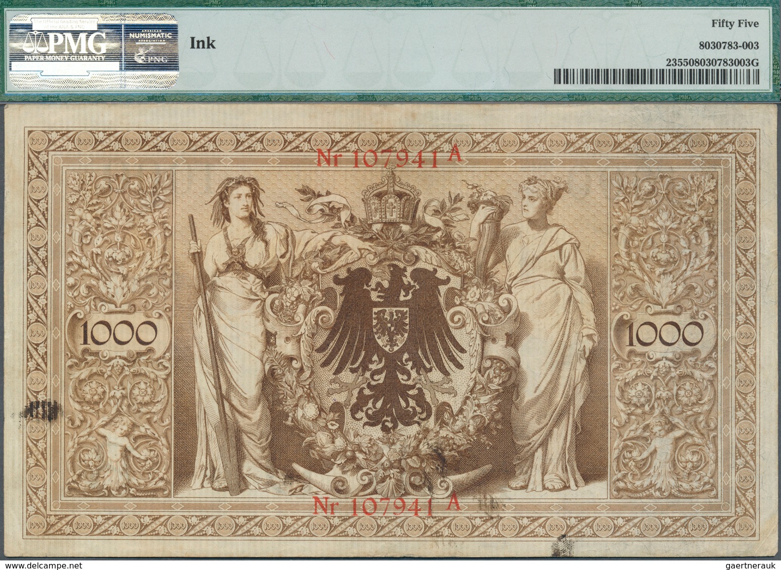 Deutschland - Deutsches Reich Bis 1945: 1000 Reichsmark 1910 Ro 21 In Erhaltung: PMG Graded 55 AUNC. - Andere & Zonder Classificatie