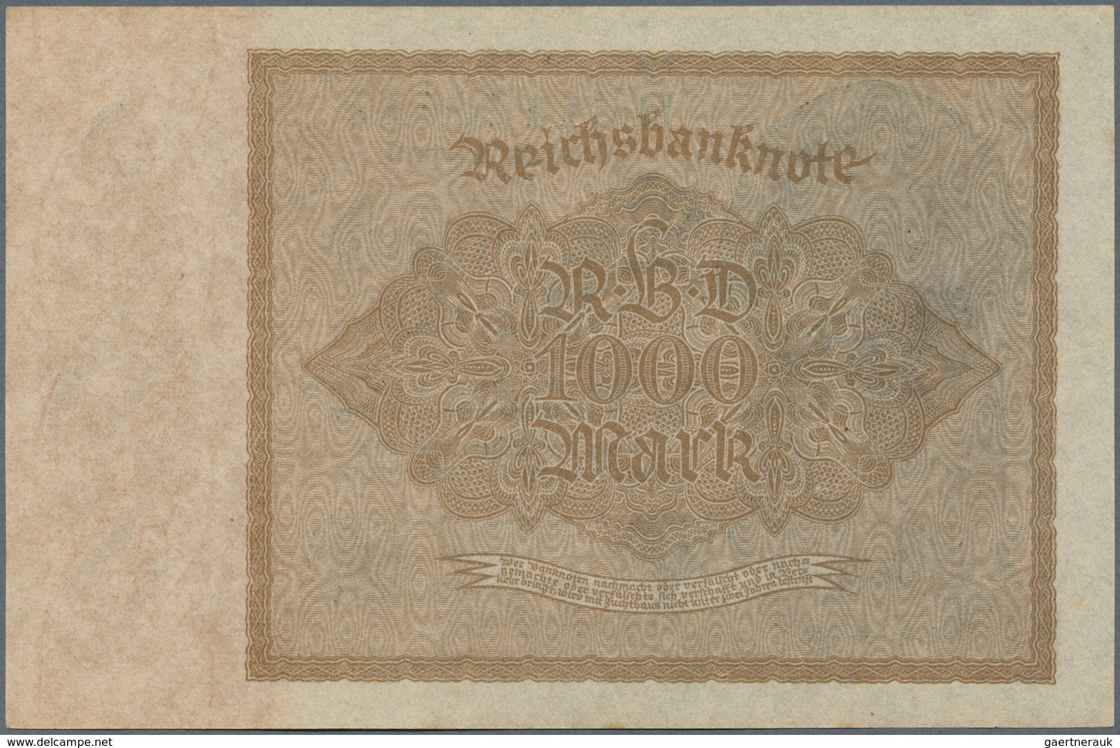 Deutschland - Deutsches Reich Bis 1945: 1000 Reichsmark 1922 "Reichsdruck" Ro 81ac, In Erhaltung: AU - Autres & Non Classés