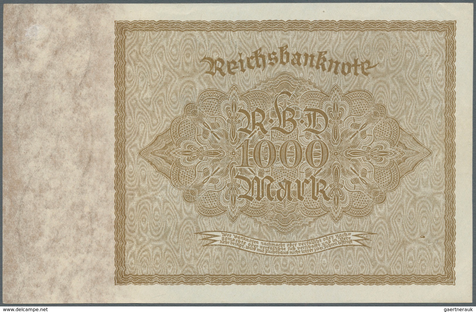 Deutschland - Deutsches Reich Bis 1945: 1000 Mark 1922, Ro.81b Mit Firmenzeichen "B" Und 6-stelliger - Other & Unclassified