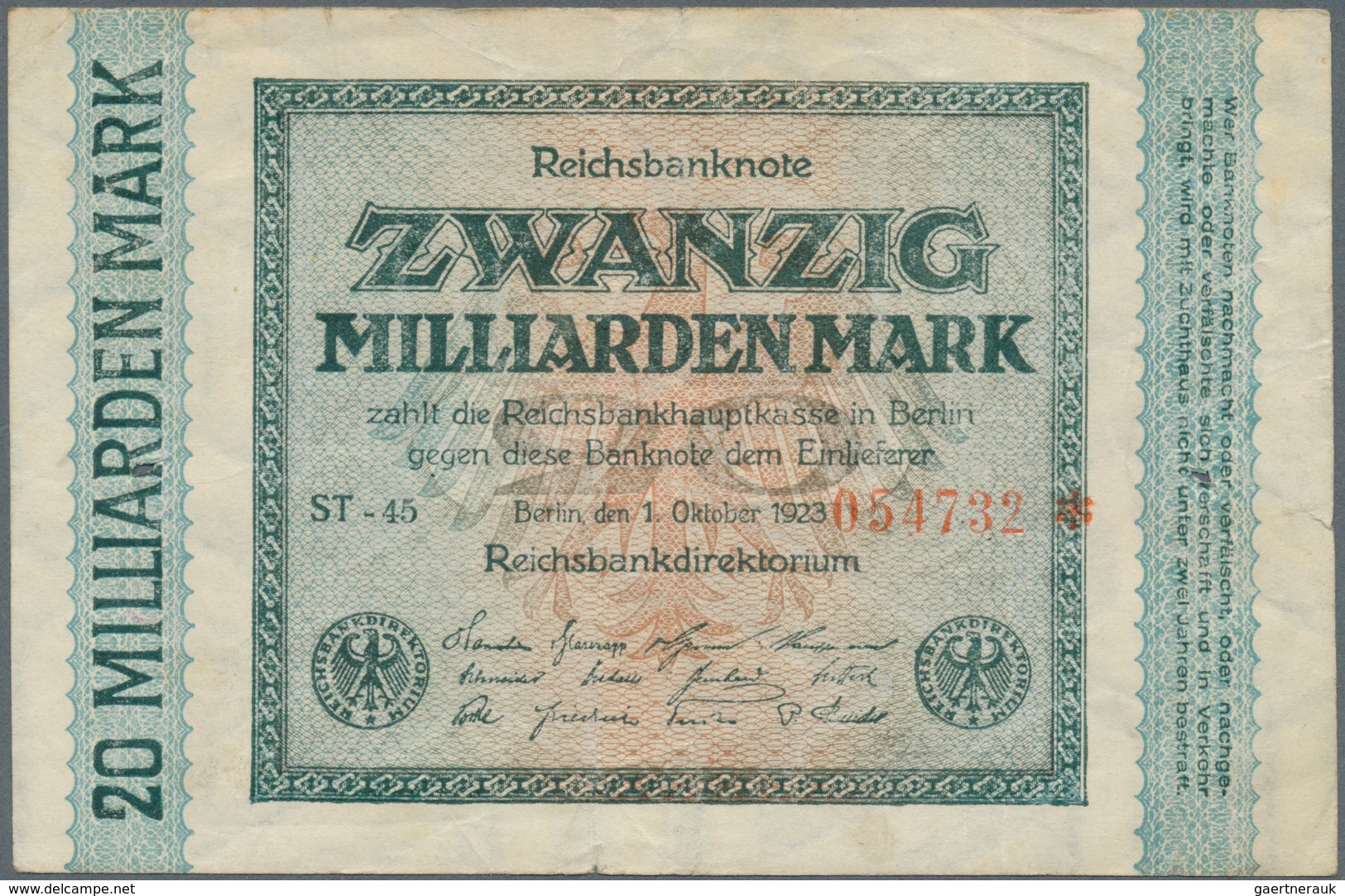 Deutschland - Deutsches Reich Bis 1945: Set Mit 3 Noten, Dabei 1 Milliarde Mark 1923 Nur Unterdruck - Other & Unclassified
