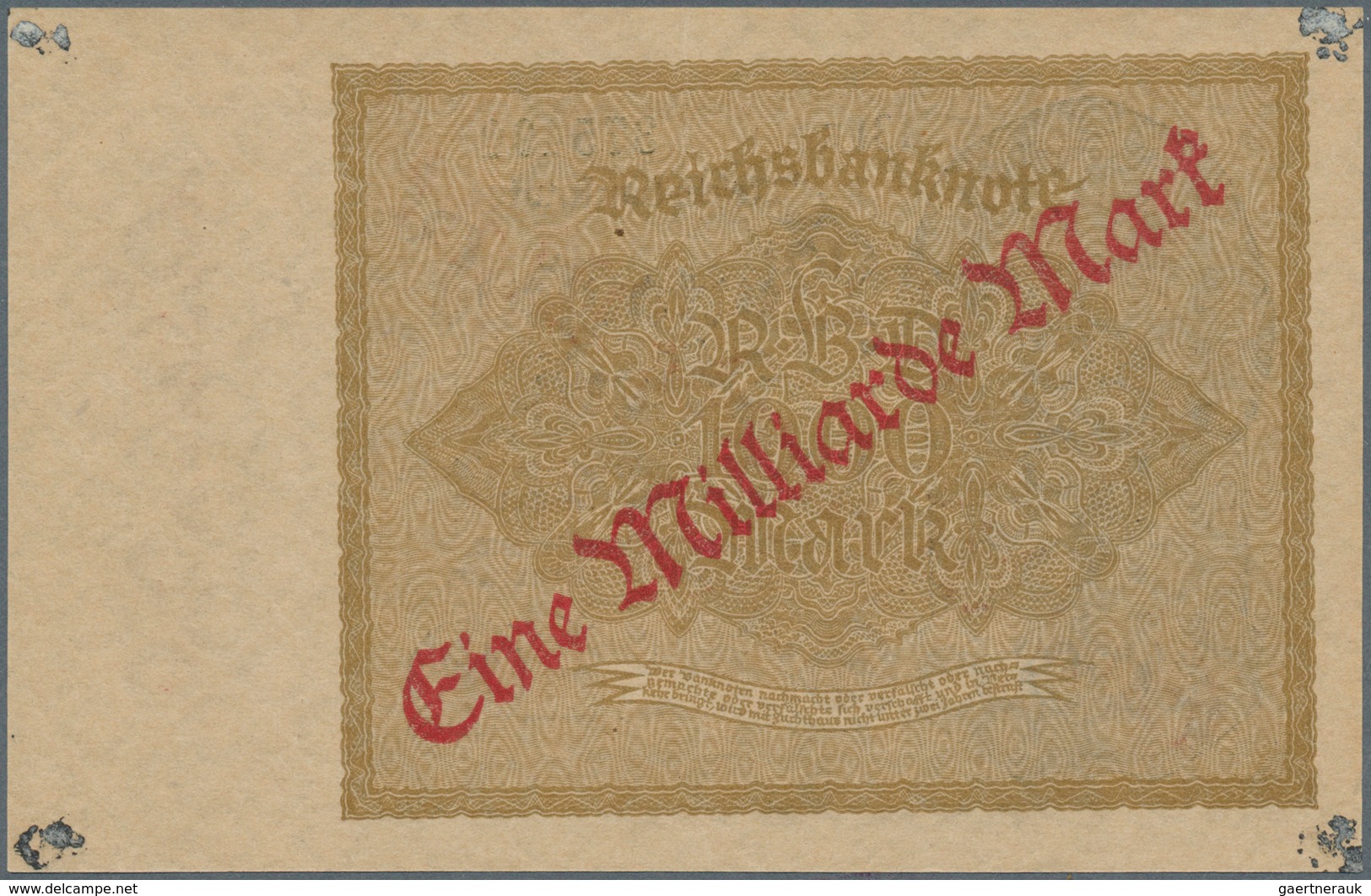 Deutschland - Deutsches Reich Bis 1945: Set Mit 3 Noten, Dabei 1 Milliarde Mark 1923 Nur Unterdruck - Autres & Non Classés