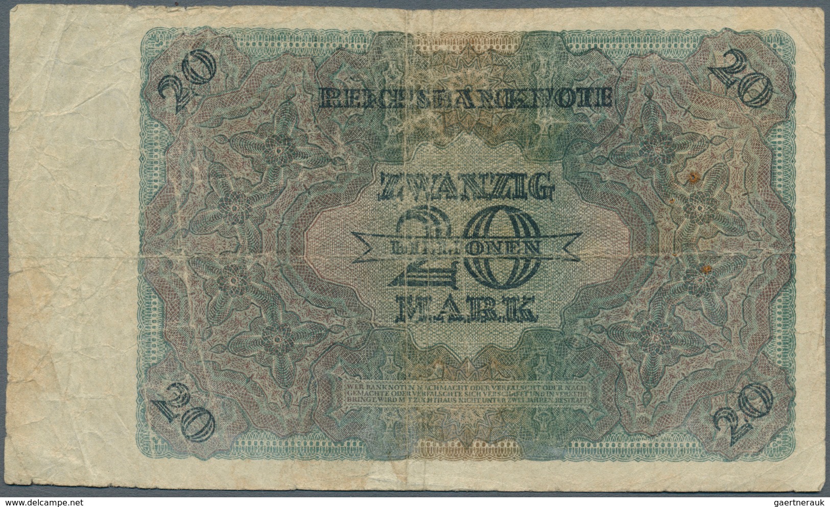 Deutschland - Deutsches Reich Bis 1945: 20 Billionen Mark 1924, Ro.135 In Stark Gebrauchter Erhaltun - Andere & Zonder Classificatie
