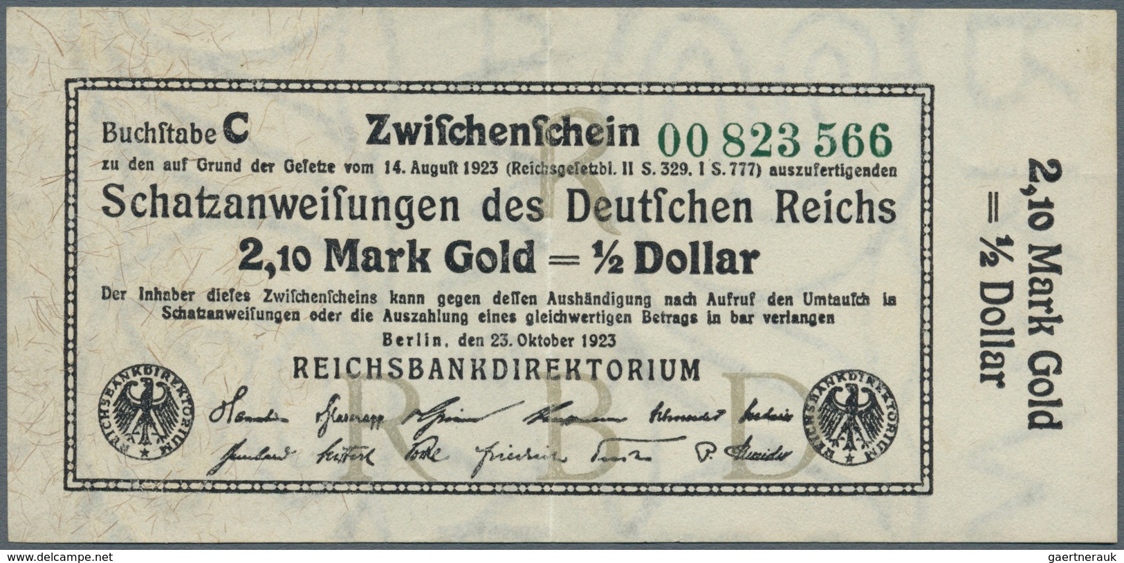 Deutschland - Deutsches Reich Bis 1945: Zwischenschein Der Schatzanweisung Der Reichsbank Zu 2,10 Ma - Andere & Zonder Classificatie