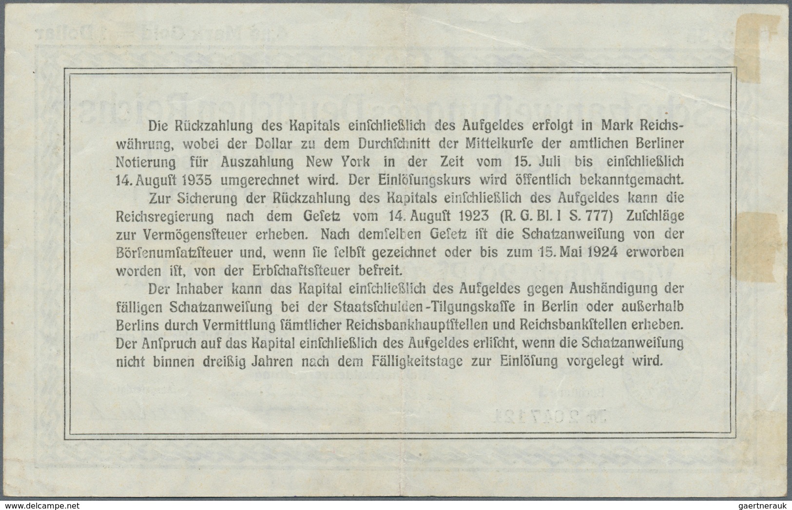 Deutschland - Deutsches Reich Bis 1945: Wertbeständiges Notgeld Schatzanweisung 4,20 Mark Gold = 1 D - Otros & Sin Clasificación