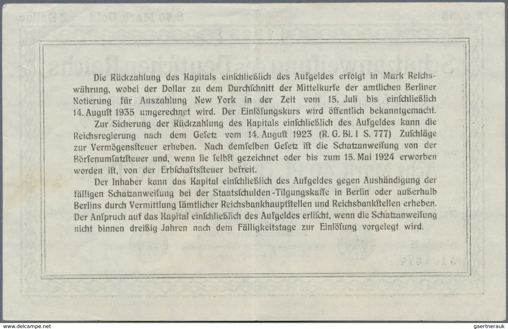 Deutschland - Deutsches Reich Bis 1945: Wertbeständiges Notgeld Schatzanweisung 8,40 Mark Gold = 2 D - Other & Unclassified