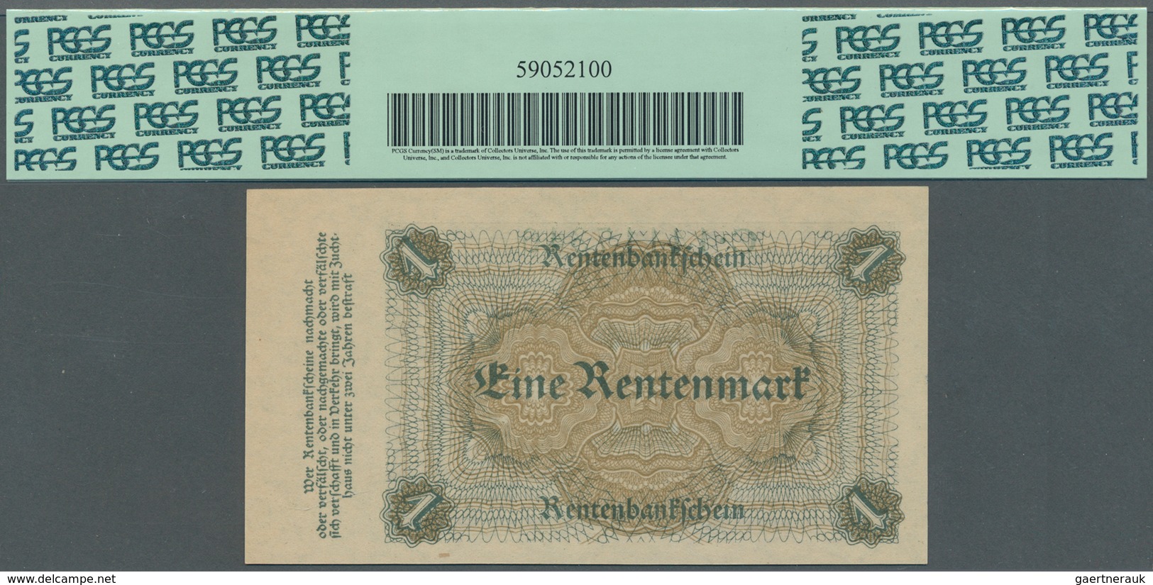 Deutschland - Deutsches Reich Bis 1945: 1 Rentenmark 1923, Ro.154a In Kassenfrischer Erhaltung, PCGS - Autres & Non Classés