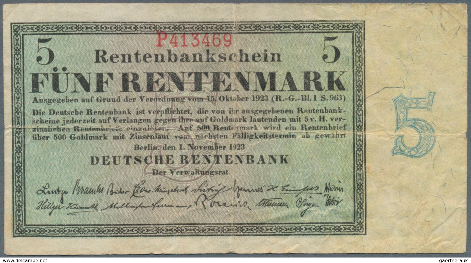 Deutschland - Deutsches Reich Bis 1945: Deutsche Rentenbank, Set Mit 4 Banknoten 1, 2 Und 5 Rentenma - Altri & Non Classificati