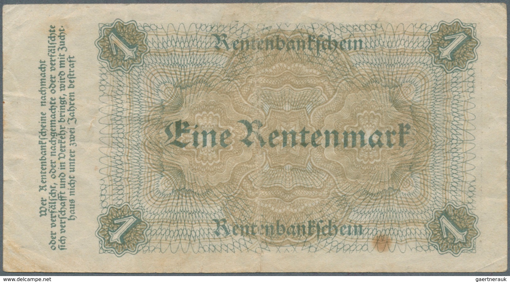 Deutschland - Deutsches Reich bis 1945: Deutsche Rentenbank, set mit 4 Banknoten 1, 2 und 5 Rentenma