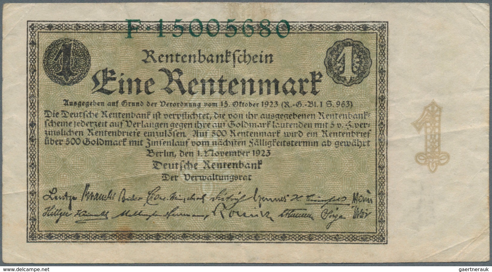 Deutschland - Deutsches Reich bis 1945: Deutsche Rentenbank, set mit 4 Banknoten 1, 2 und 5 Rentenma