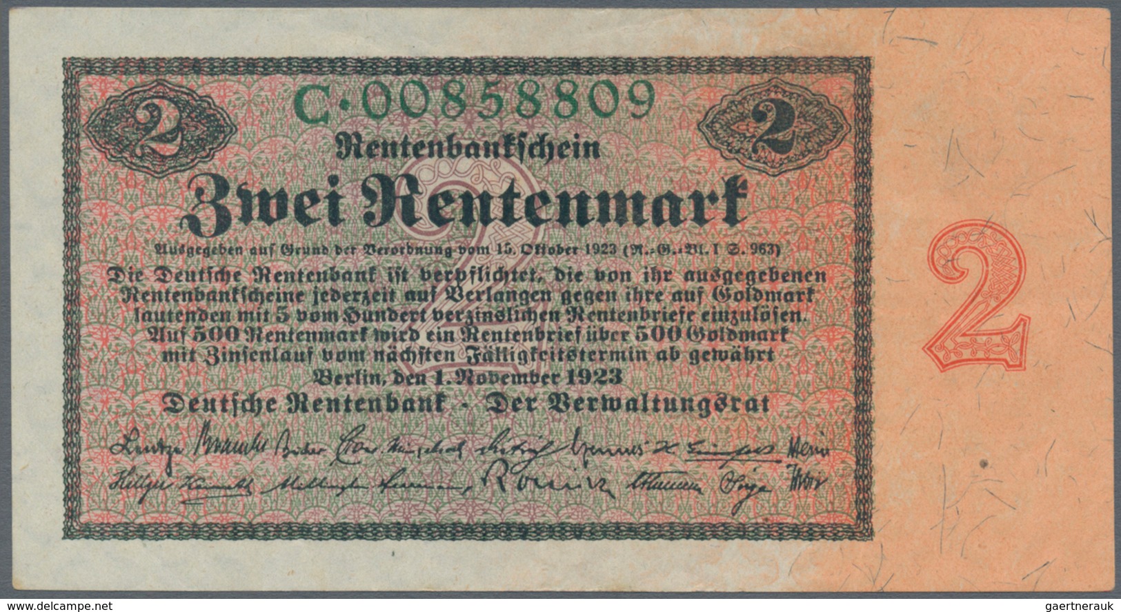 Deutschland - Deutsches Reich Bis 1945: 2 Rentenmark 1923, Ro.155, Leicht Gebraucht Mit Einigen Leic - Otros & Sin Clasificación