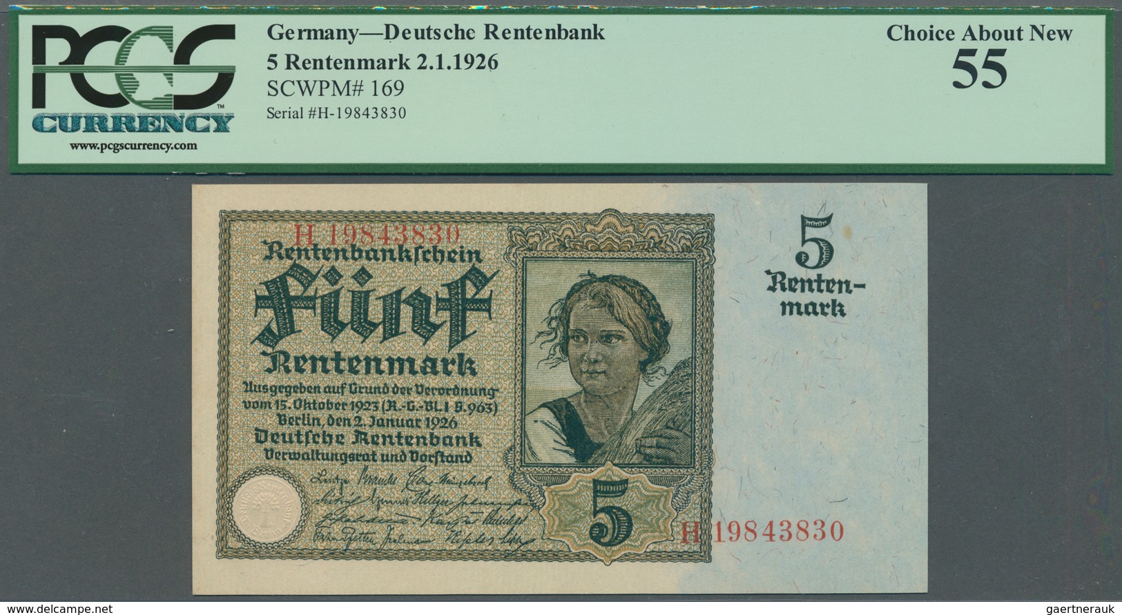 Deutschland - Deutsches Reich Bis 1945: 5 Rentenmark 1926, Ro.164b, Kleine Flecken Am Oberen Rand, P - Autres & Non Classés