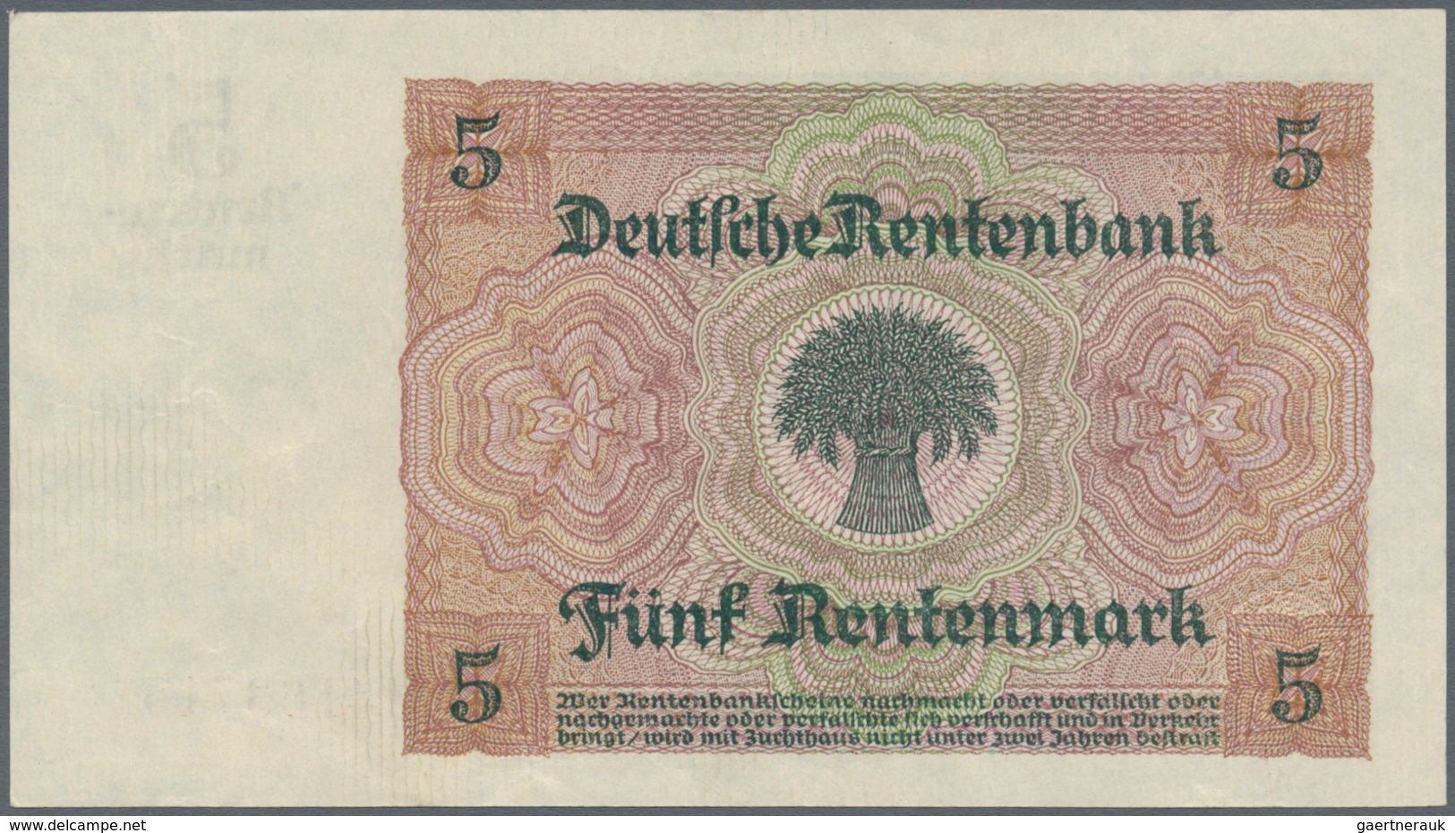 Deutschland - Deutsches Reich Bis 1945: 5 Rentenmark 1926 "Bauernmädchen", Ro.164b, Minimaler Mittel - Andere & Zonder Classificatie