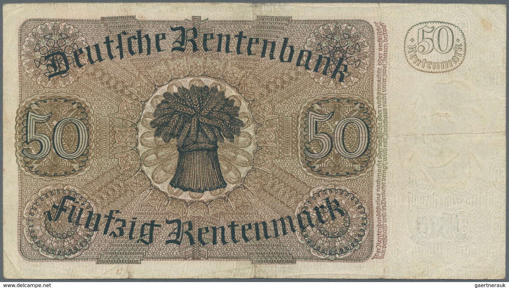 Deutschland - Deutsches Reich Bis 1945: 50 Rentenmark 1934, Ro.165, Gebraucht Mit Flecken Und Mehrer - Otros & Sin Clasificación