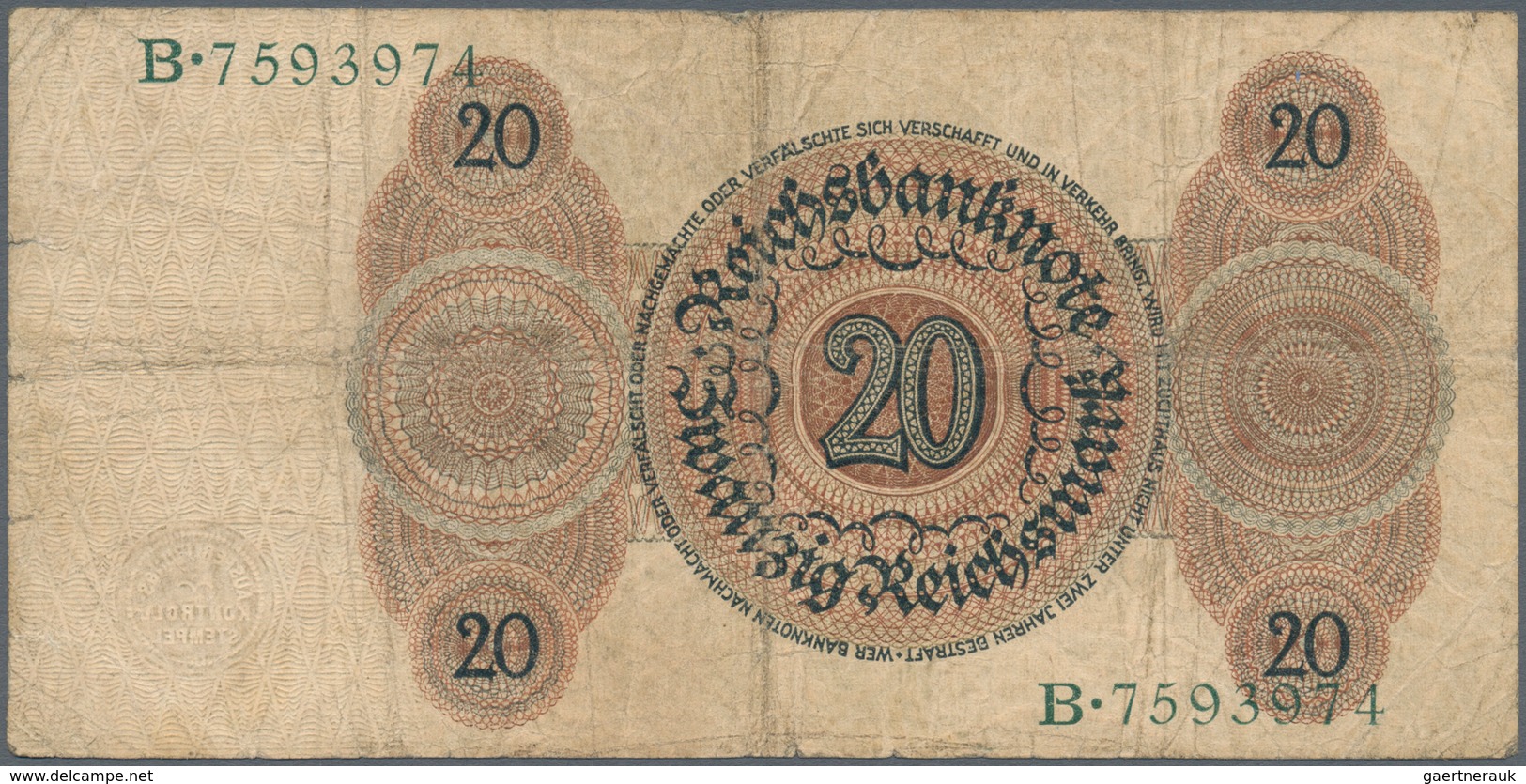 Deutschland - Deutsches Reich Bis 1945: 20 Reichsmark 1924 (Holbein-Serie), Ro.169, Stärker Gebrauch - Altri & Non Classificati