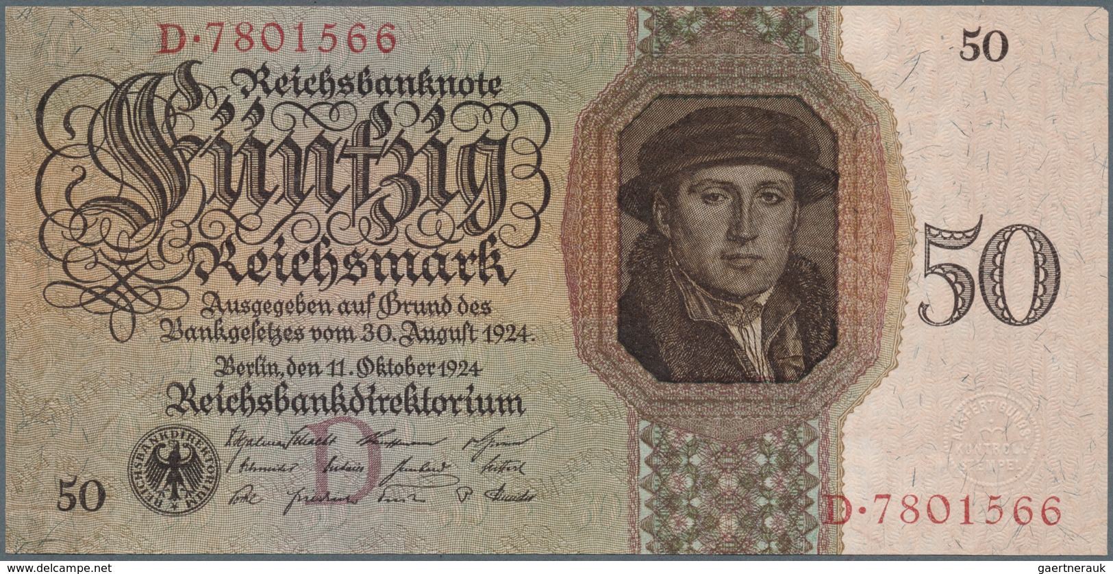 Deutschland - Deutsches Reich Bis 1945: 50 Reichsmark 1924, Ro.170a, Winziger Papierfehler Oben Rech - Autres & Non Classés