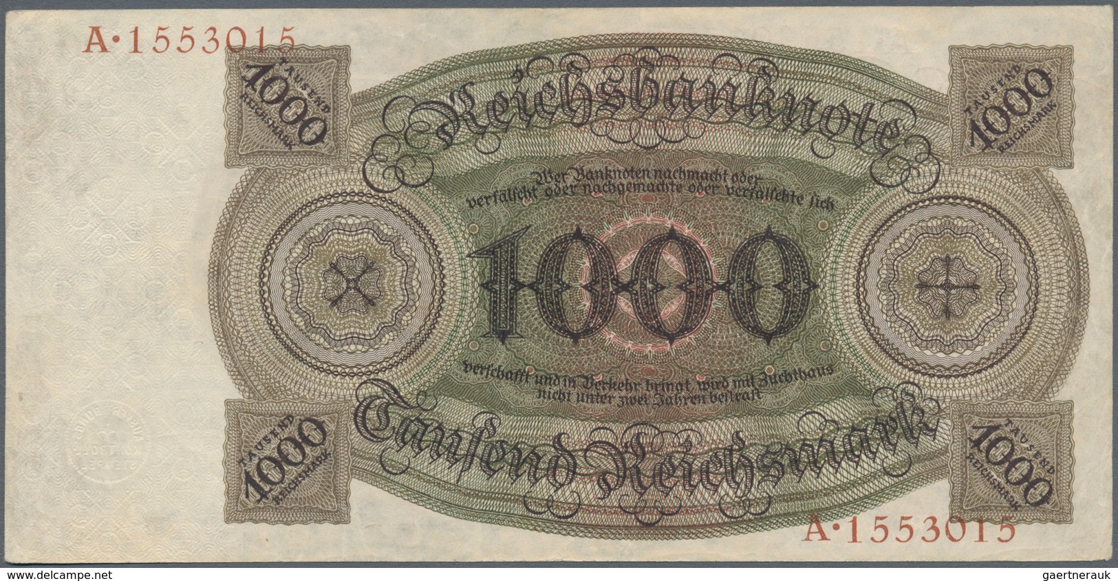 Deutschland - Deutsches Reich Bis 1945: 1000 Reichsmark 1924 (Holbein-Serie), Ro.172a, Leichter Mitt - Altri & Non Classificati