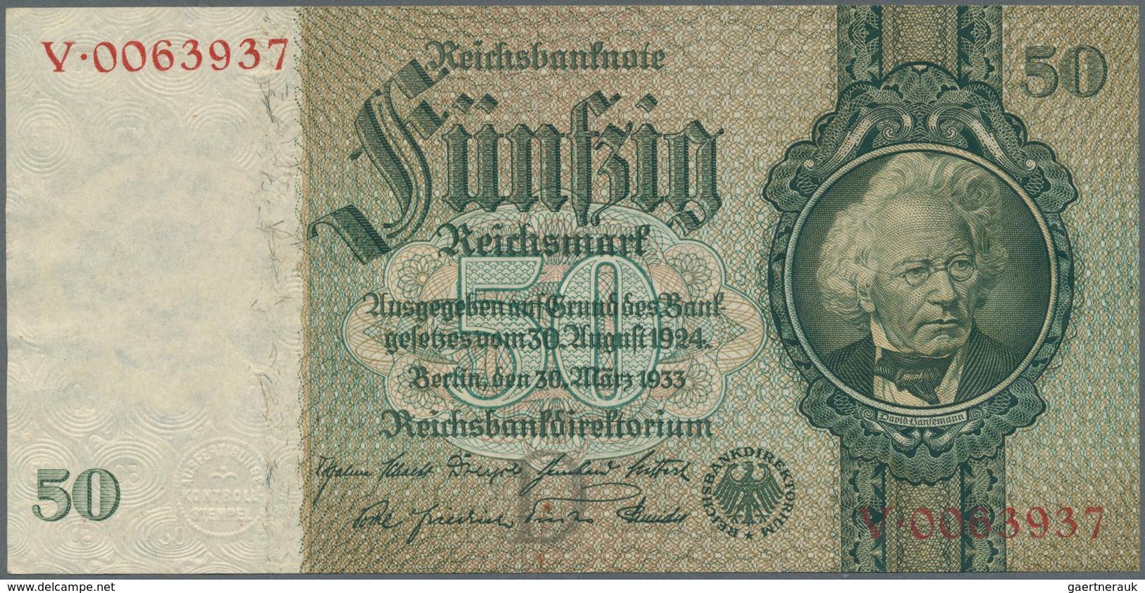 Deutschland - Deutsches Reich Bis 1945: 50 Reichsmark 1933 Ro 175a, Seltene Variante Mit Unterdruckb - Autres & Non Classés