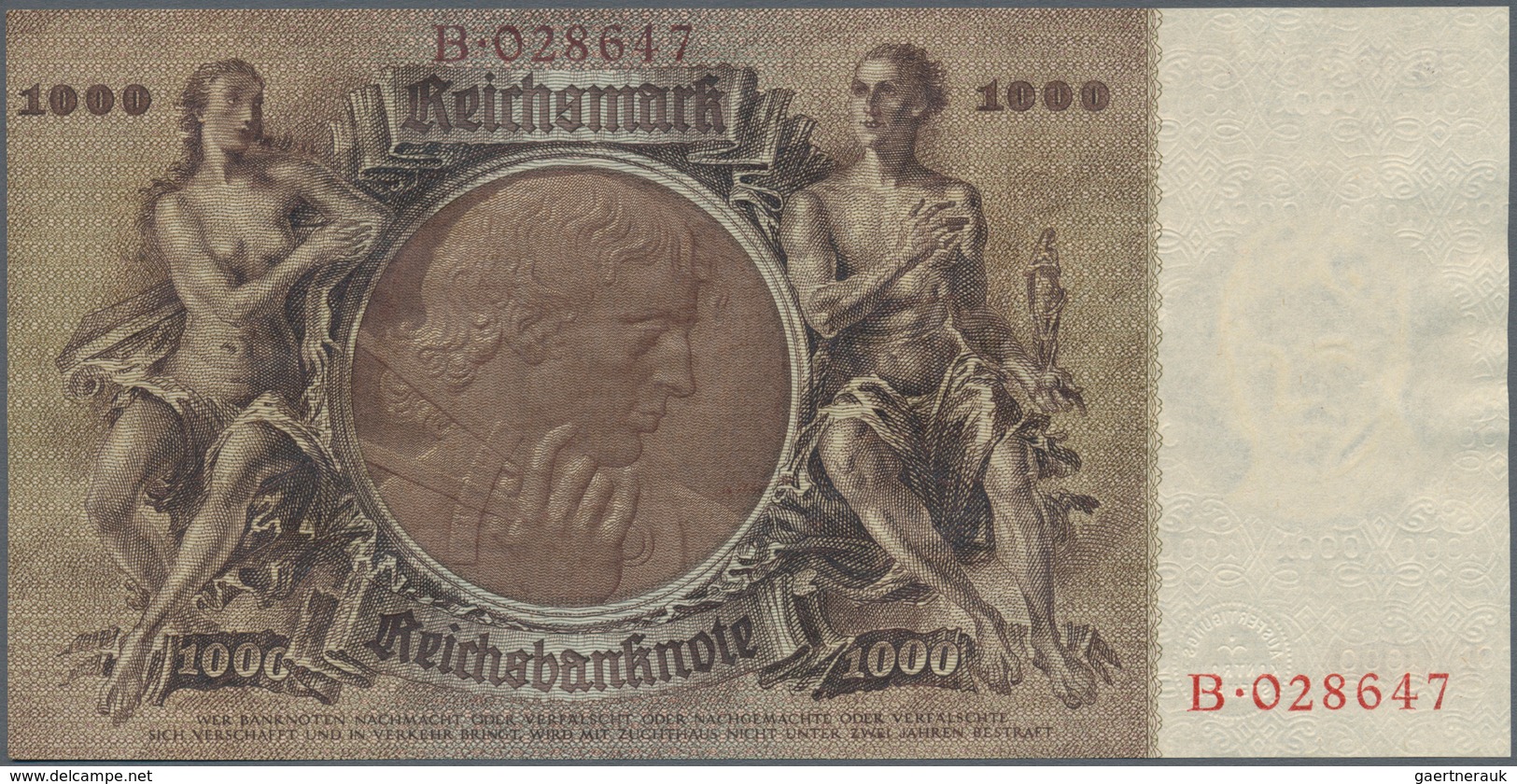 Deutschland - Deutsches Reich Bis 1945: 1000 Reichsmark 1936 "Schinkel" Mit Brauner Statt Roter KN, - Altri & Non Classificati