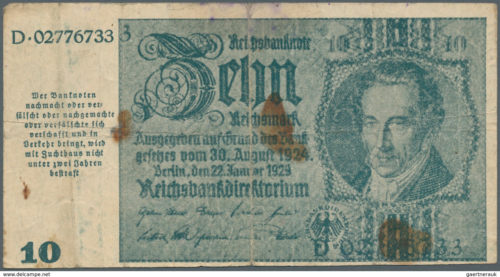 Deutschland - Deutsches Reich Bis 1945: 10 Mark Notausgabe 1945 "Schörner-Schein", Ro.180, Stark Geb - Autres & Non Classés