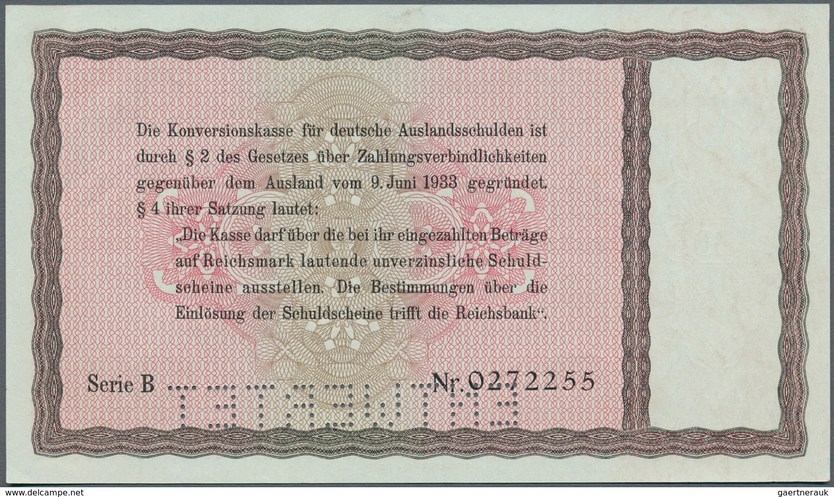 Deutschland - Deutsches Reich Bis 1945: Reichskonversionskasse: 30 Reichsmark 1933, Ohne Heftlöcher - Otros & Sin Clasificación