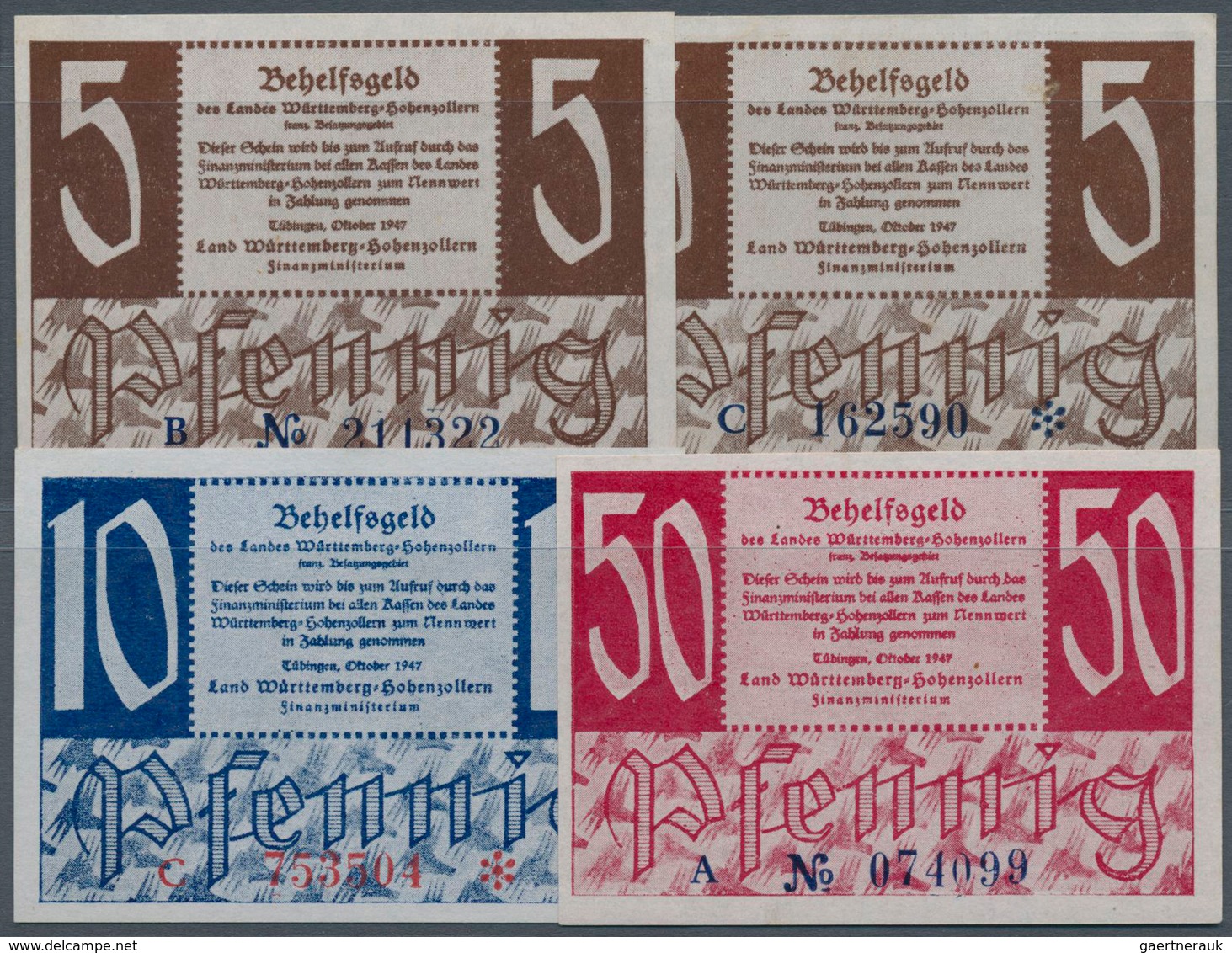 Deutschland - Alliierte Miltärbehörde + Ausgaben 1945-1948: Kleingeldscheine 1947, Land Württemberg- - Otros & Sin Clasificación